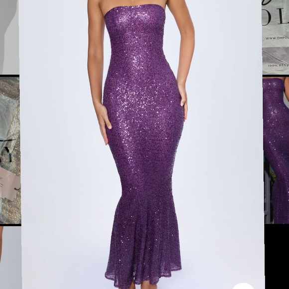 Oh Polly Embellished Cut-Out Bandeau Maxi Dress in Grape - Picture 4 of 5